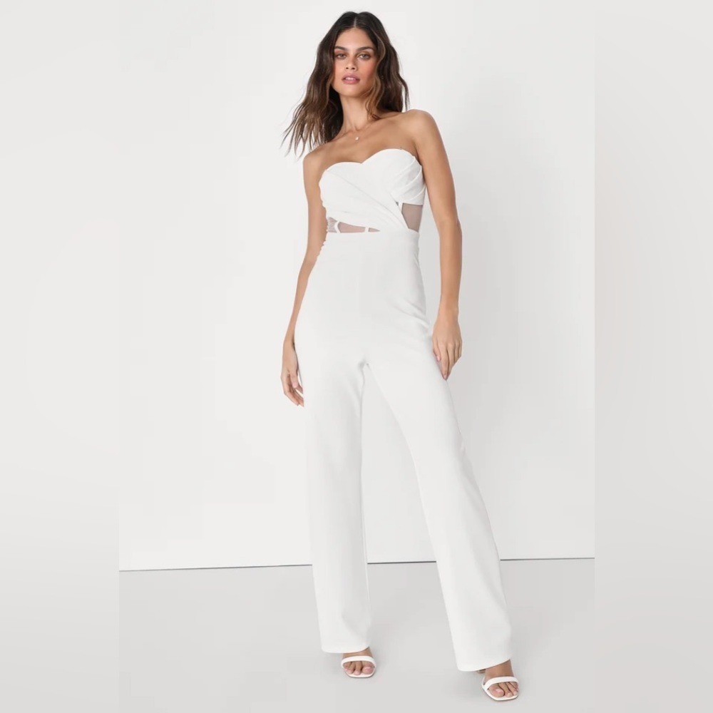 Lulu's White Strapless Jumpsuit